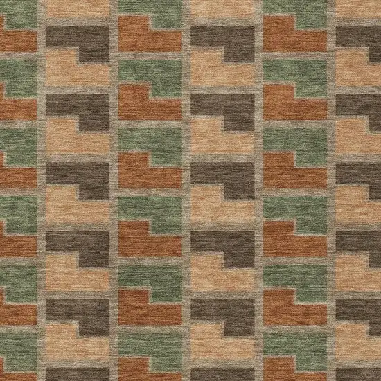 Rust Olive Green And Brown Geometric Washable Indoor Outdoor Area Rug Photo 2