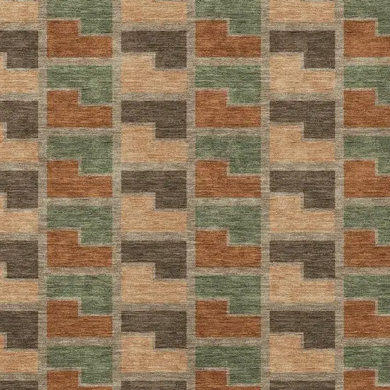 Rust Olive Green And Brown Geometric Washable Indoor Outdoor Area Rug Photo 2