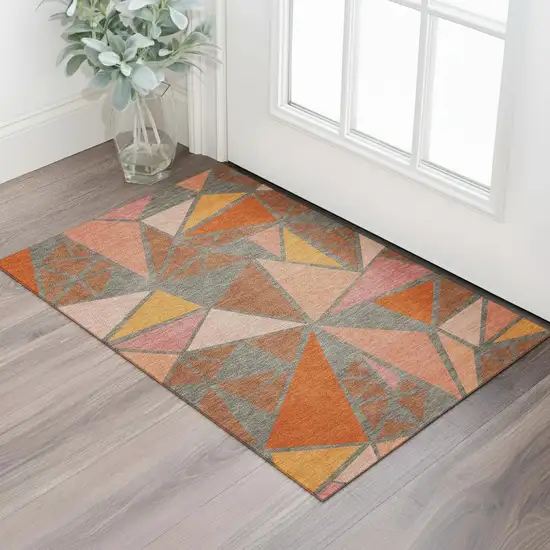 Rust Orange And Salmon Geometric Washable Area Rug With UV Protection Photo 2