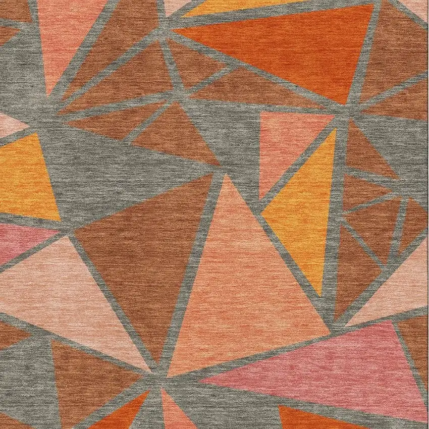 Rust Orange And Salmon Geometric Washable Area Rug With UV Protection Photo 2