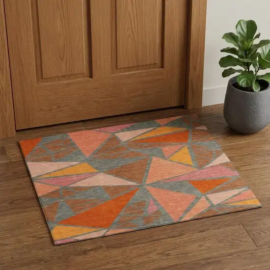 Rust Orange And Salmon Geometric Washable Area Rug With UV Protection Photo 1