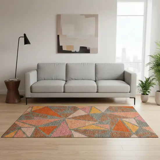 Rust Orange And Salmon Geometric Washable Area Rug With UV Protection Photo 2