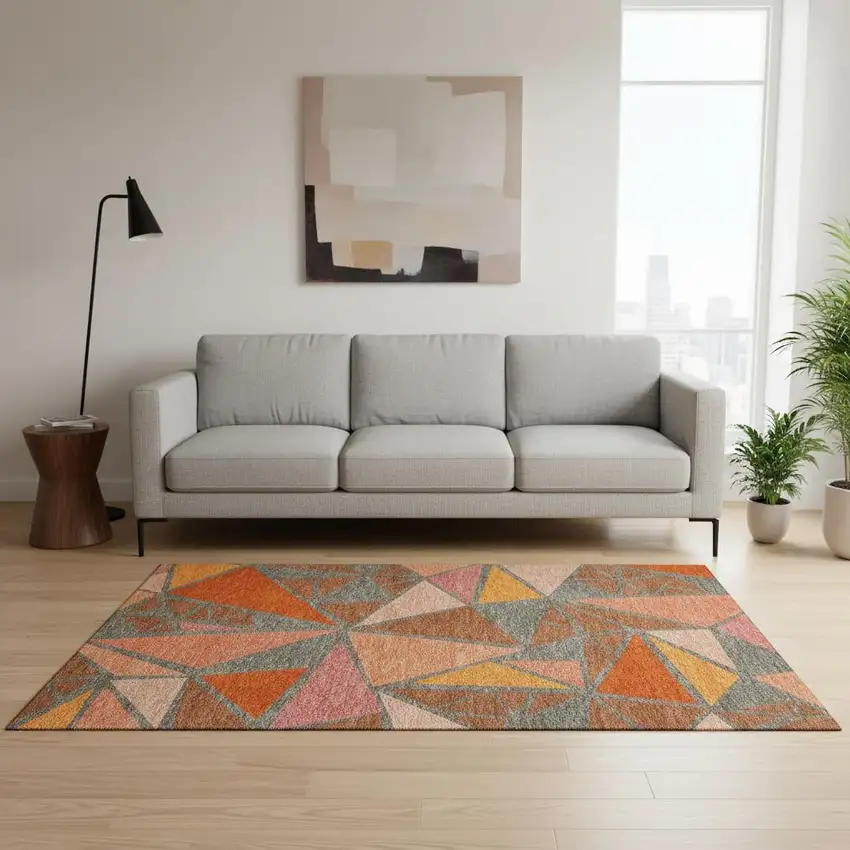 Rust Orange And Salmon Geometric Washable Area Rug With UV Protection Photo 2