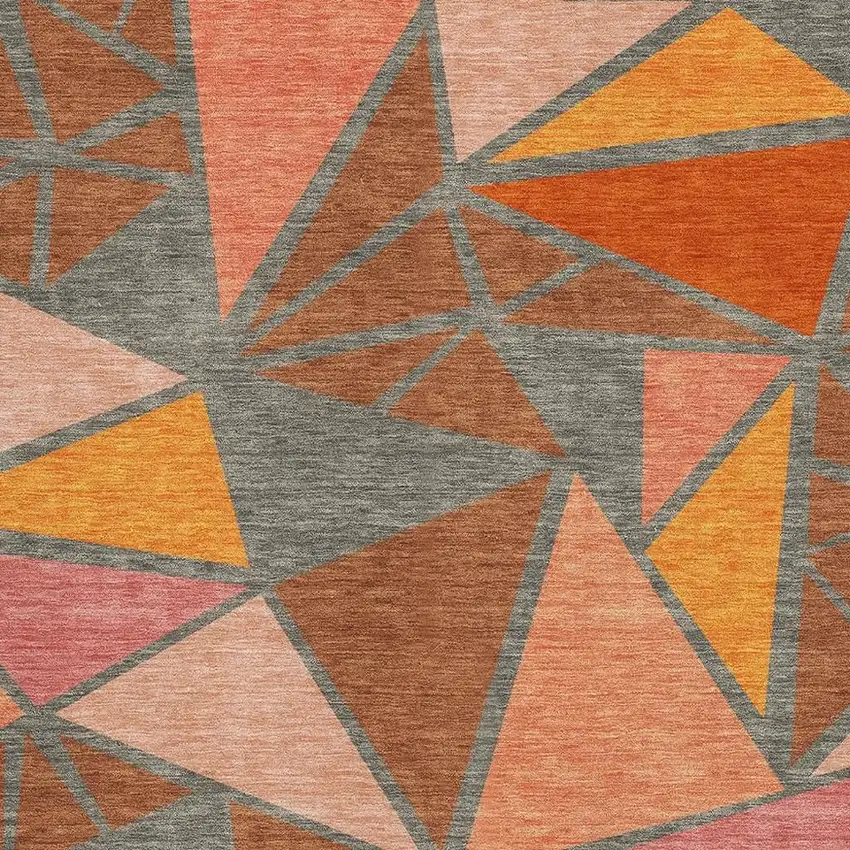 Rust Orange And Salmon Geometric Washable Area Rug With UV Protection Photo 2