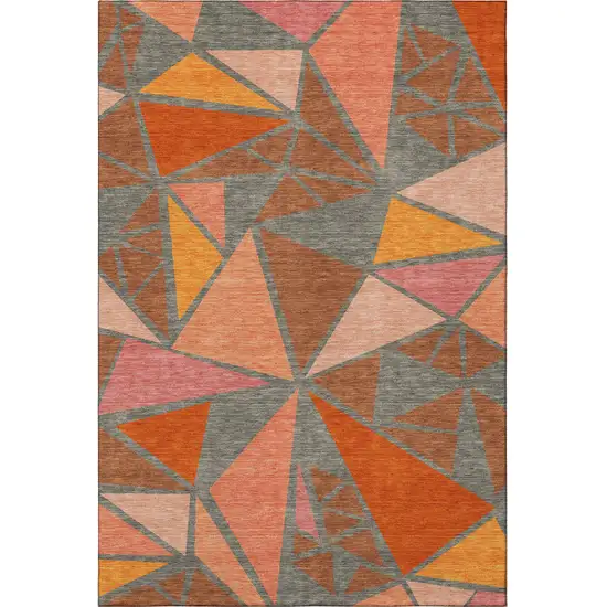 Rust Orange And Salmon Geometric Washable Area Rug With UV Protection Photo 3