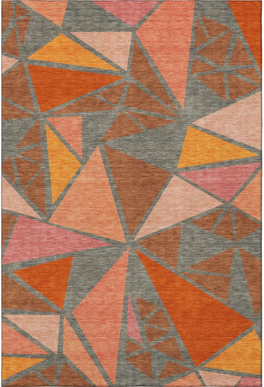 Rust Orange And Salmon Geometric Washable Area Rug With UV Protection Photo 3