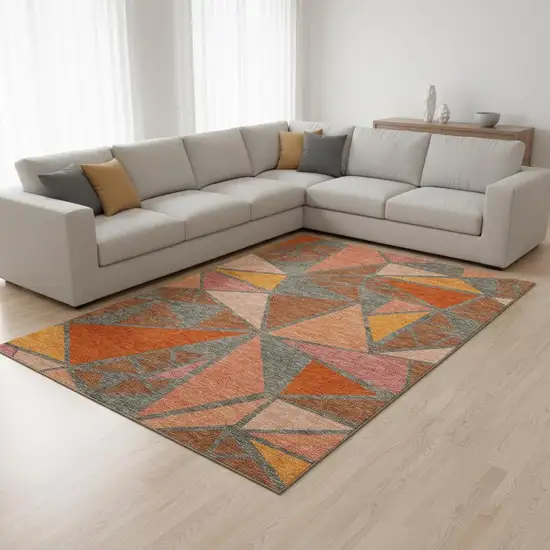 Rust Orange And Salmon Geometric Washable Area Rug With UV Protection Photo 2