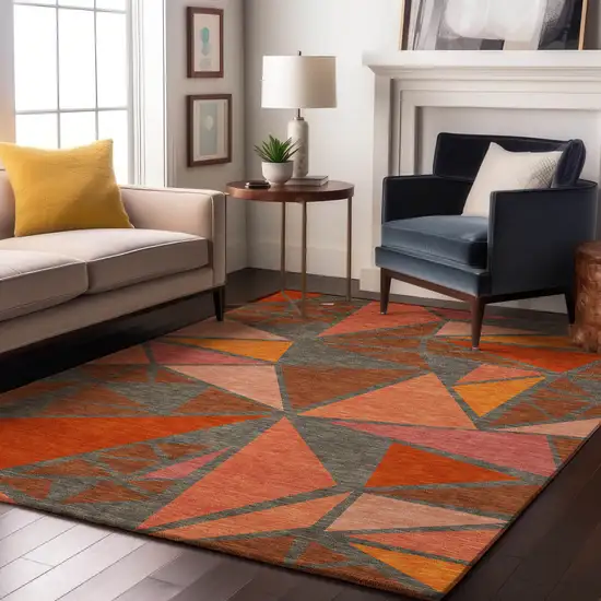 Rust Orange And Salmon Geometric Washable Area Rug With UV Protection Photo 4