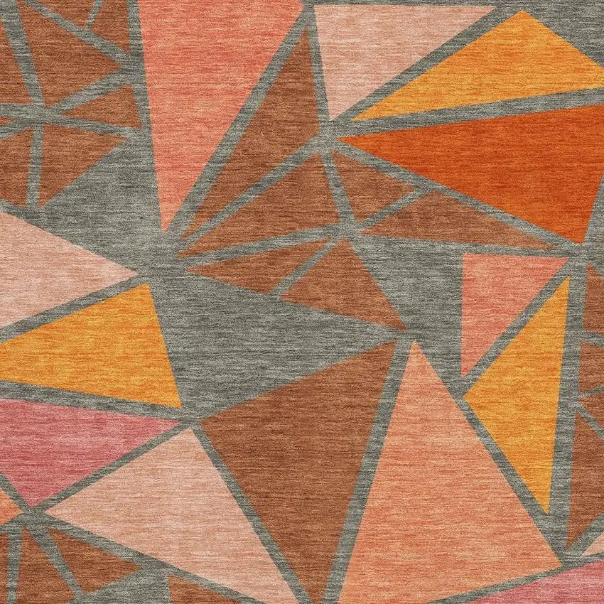 Rust Orange And Salmon Geometric Washable Area Rug With UV Protection Photo 2