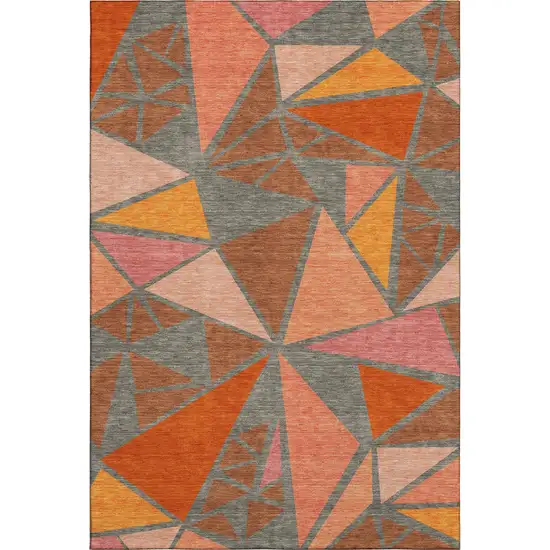 Rust Orange And Salmon Geometric Washable Area Rug With UV Protection Photo 1