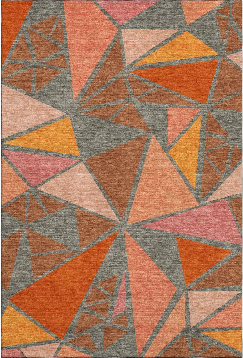 Rust Orange And Salmon Geometric Washable Area Rug With UV Protection Photo 1