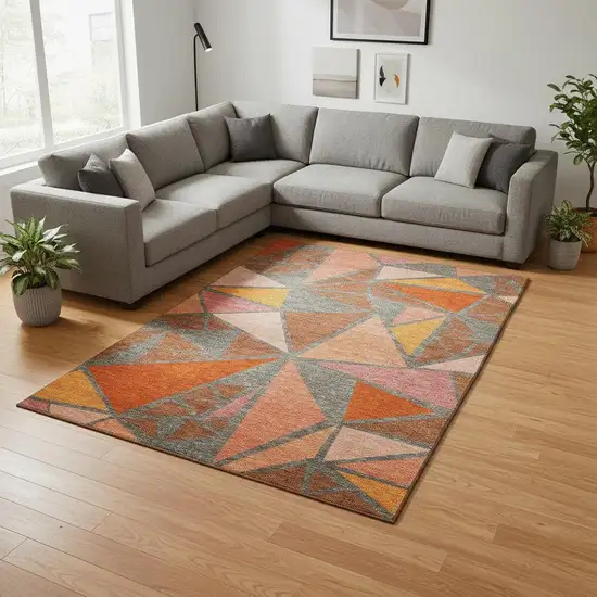 Rust Orange And Salmon Geometric Washable Area Rug With UV Protection Photo 2