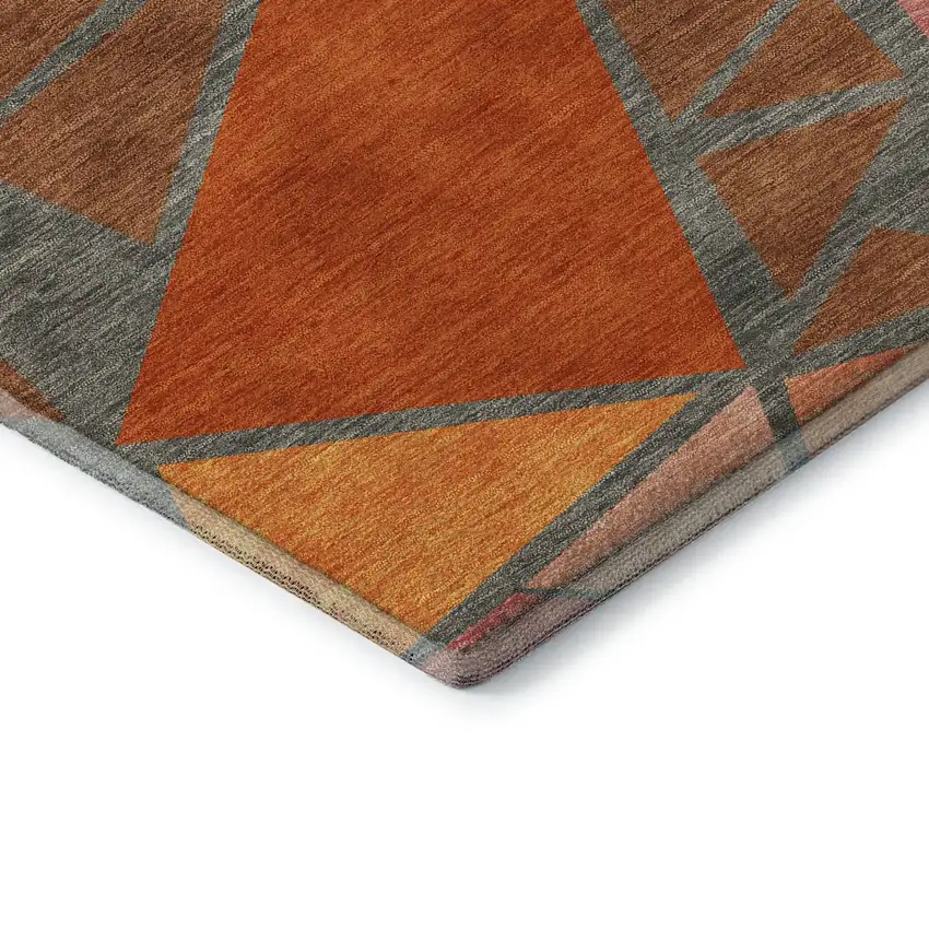 Rust Orange And Salmon Geometric Washable Area Rug With UV Protection Photo 7