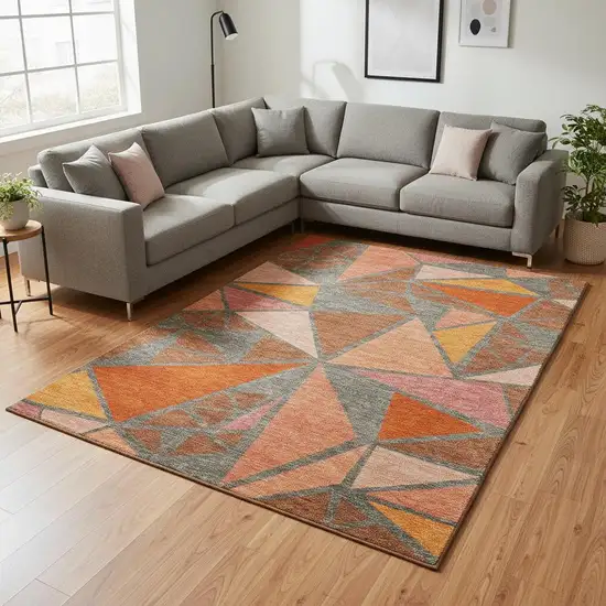 Rust Orange And Salmon Geometric Washable Area Rug With UV Protection Photo 2