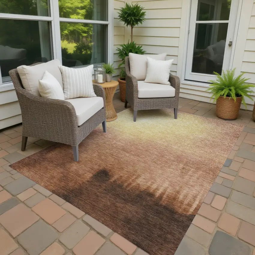 Rust Orange And Wheat Abstract Washable Indoor Outdoor Area Rug Photo 2