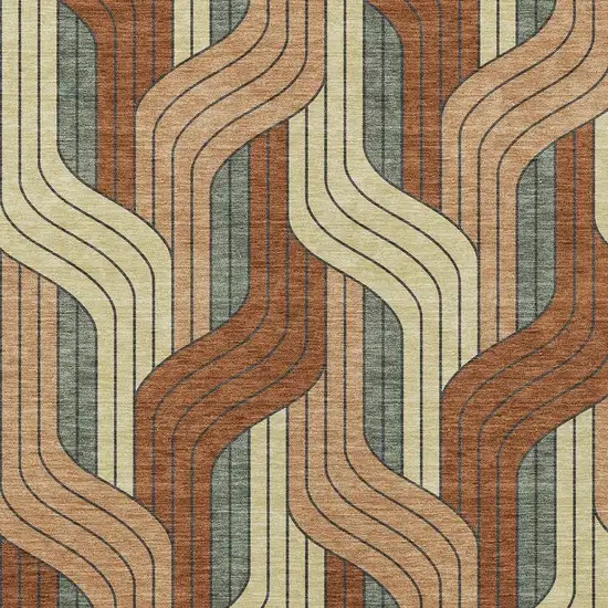 Rust Orange And Wheat Striped Washable Indoor Outdoor Area Rug Photo 2