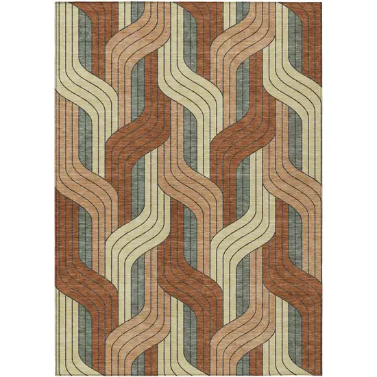 Rust Orange And Wheat Striped Washable Indoor Outdoor Area Rug Photo 1