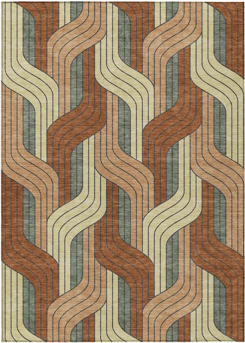 Rust Orange And Wheat Striped Washable Indoor Outdoor Area Rug Photo 1