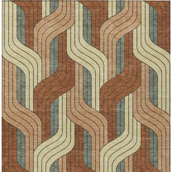 Rust Orange And Wheat Striped Washable Indoor Outdoor Area Rug Photo 3