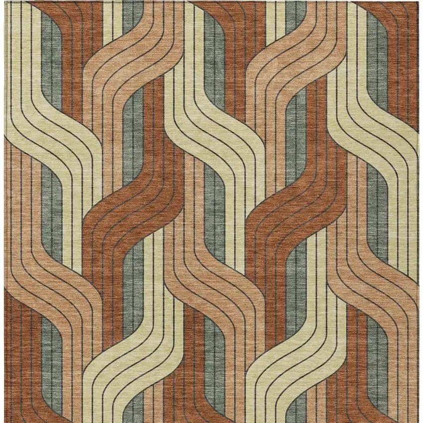 Rust Orange And Wheat Striped Washable Indoor Outdoor Area Rug Photo 3
