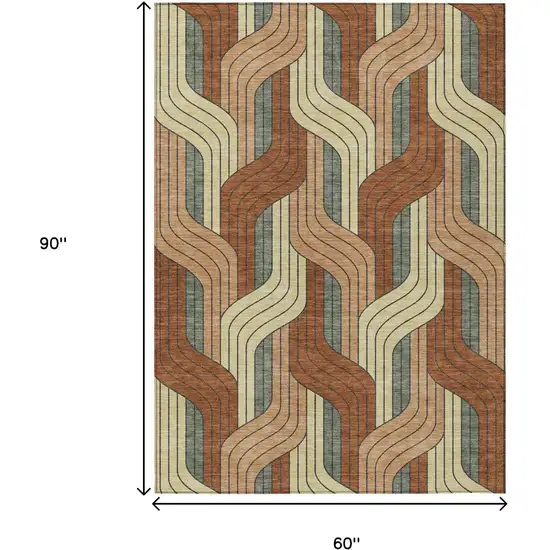 Rust Orange And Wheat Striped Washable Indoor Outdoor Area Rug Photo 7