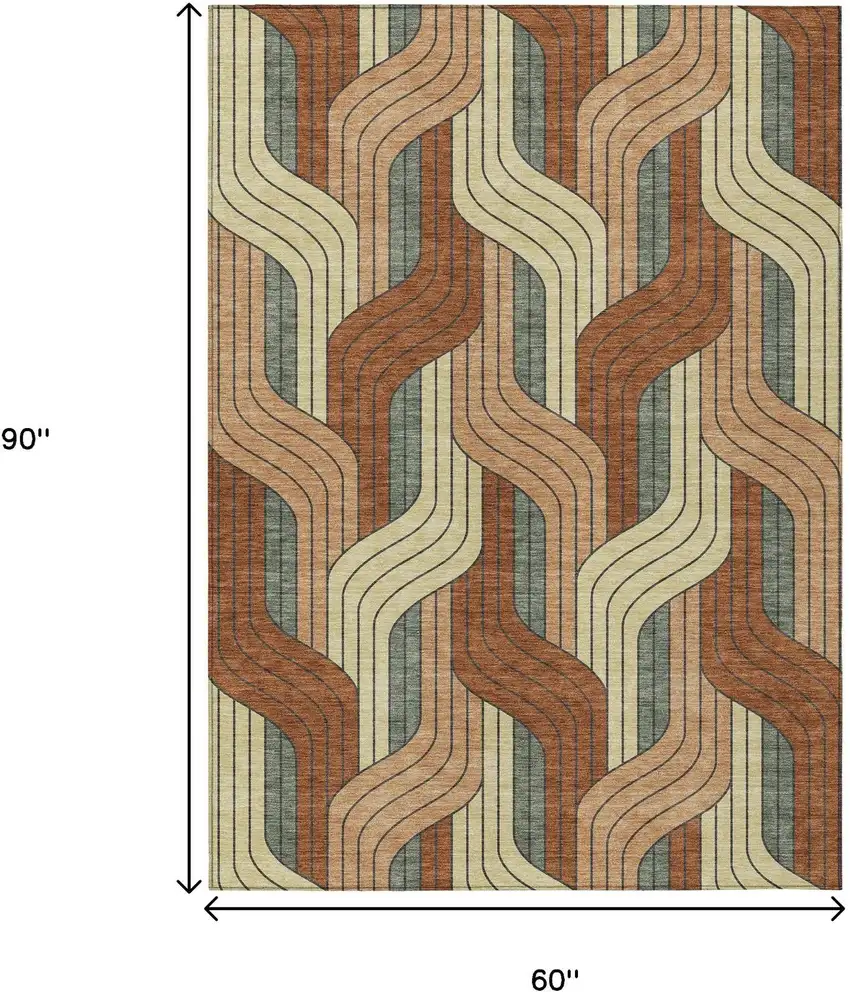 Rust Orange And Wheat Striped Washable Indoor Outdoor Area Rug Photo 7