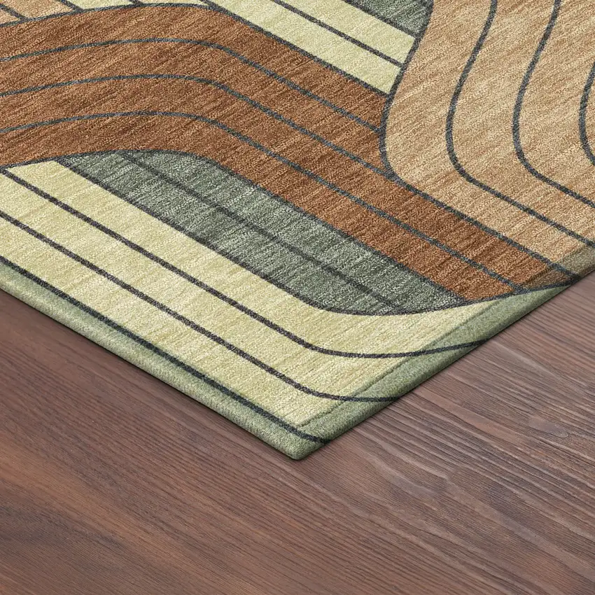 Rust Orange And Wheat Striped Washable Indoor Outdoor Area Rug Photo 5