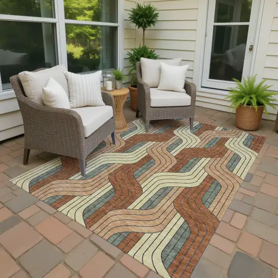 Rust Orange And Wheat Striped Washable Indoor Outdoor Area Rug Photo 4