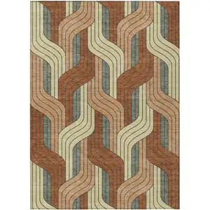 Photo of Rust Orange And Wheat Striped Washable Indoor Outdoor Area Rug