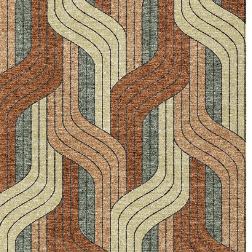 Rust Orange And Wheat Striped Washable Indoor Outdoor Area Rug Photo 2