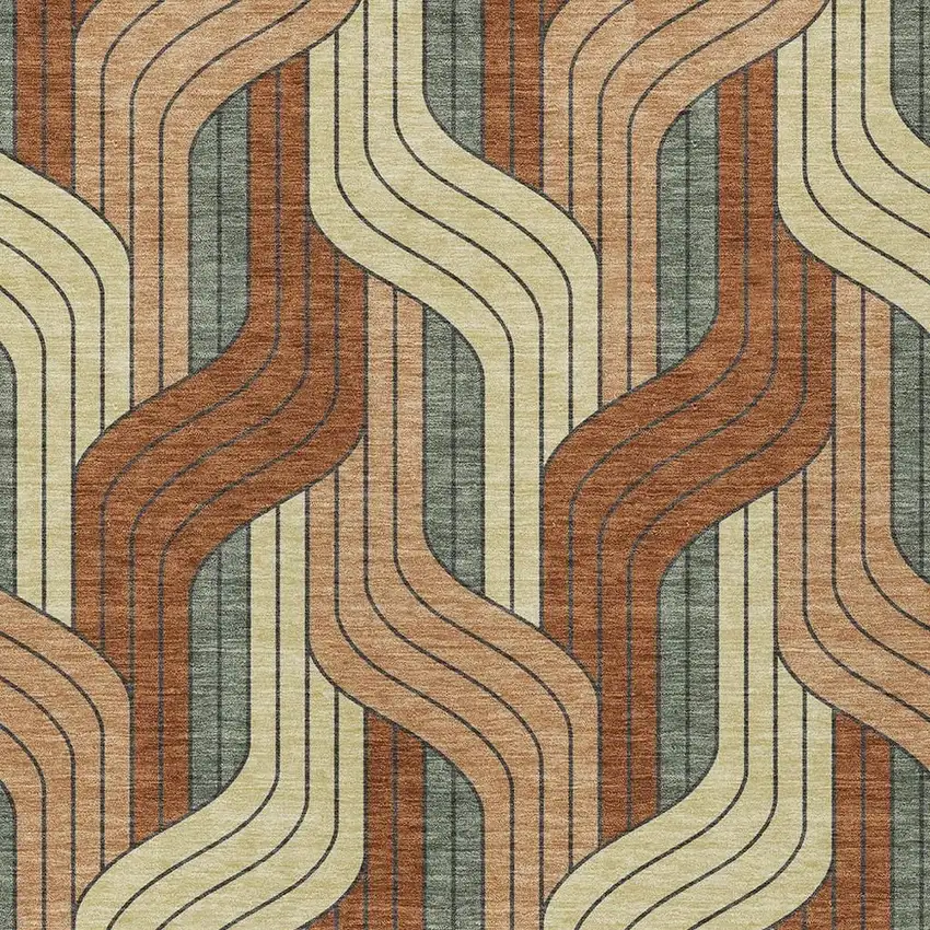 Rust Orange And Wheat Striped Washable Indoor Outdoor Area Rug Photo 2