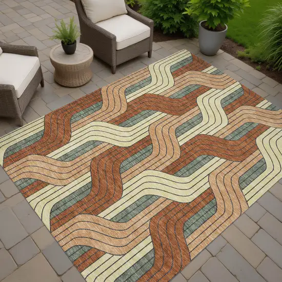 Rust Orange And Wheat Striped Washable Indoor Outdoor Area Rug Photo 7