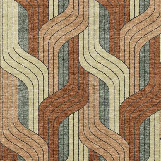 Rust Orange And Wheat Striped Washable Indoor Outdoor Area Rug Photo 2