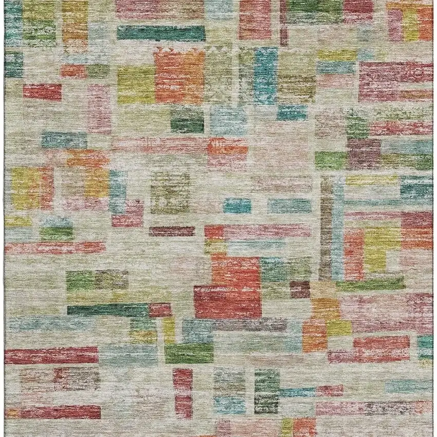 Rust Orange Green And Teal Striped Washable Area Rug With UV Protection Photo 2