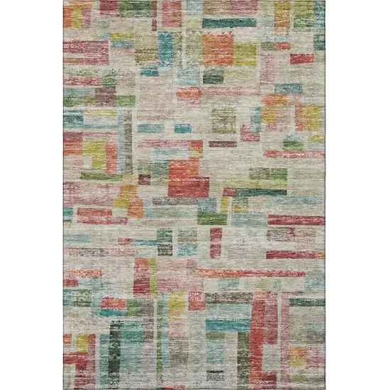 Rust Orange Green And Teal Striped Washable Area Rug With UV Protection Photo 3