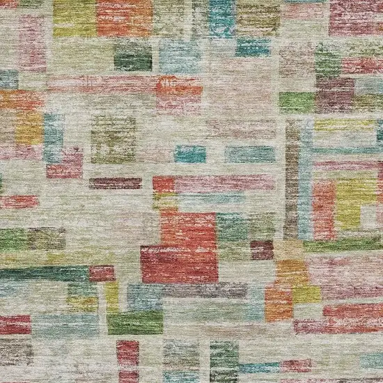 Rust Orange Green And Teal Striped Washable Area Rug With UV Protection Photo 3