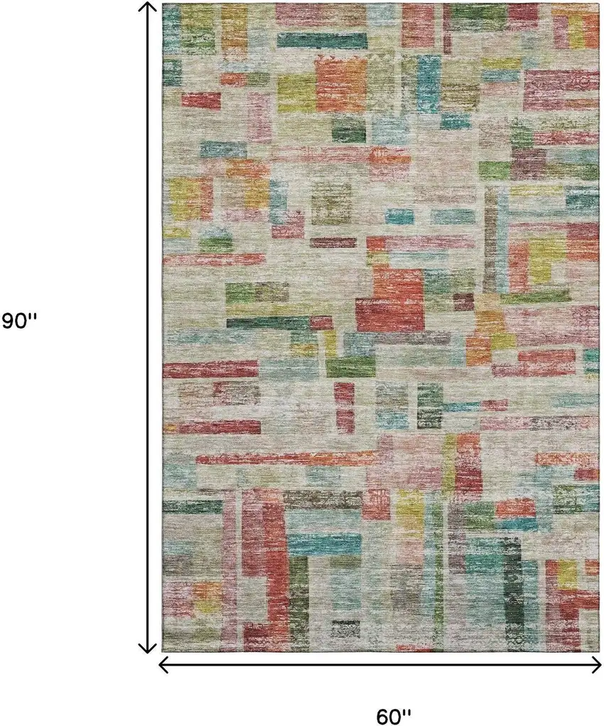 Rust Orange Green And Teal Striped Washable Area Rug With UV Protection Photo 6