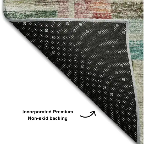 Rust Orange Green And Teal Striped Washable Area Rug With UV Protection Photo 6