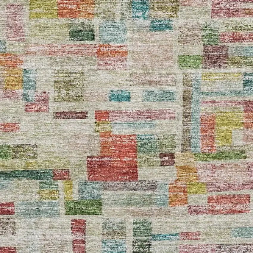 Rust Orange Green And Teal Striped Washable Area Rug With UV Protection Photo 2