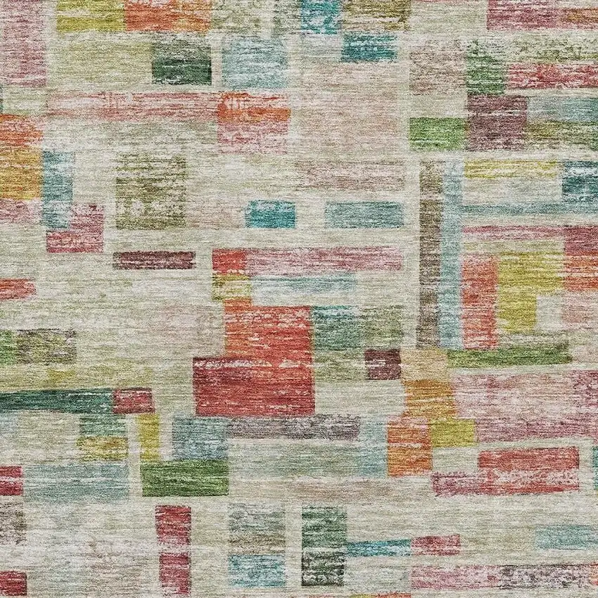 Rust Orange Green And Teal Striped Washable Area Rug With UV Protection Photo 2