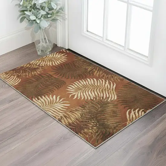 Rust Orange And Green Wool Botanical Leaves Hand Tufted Area Rug Photo 1
