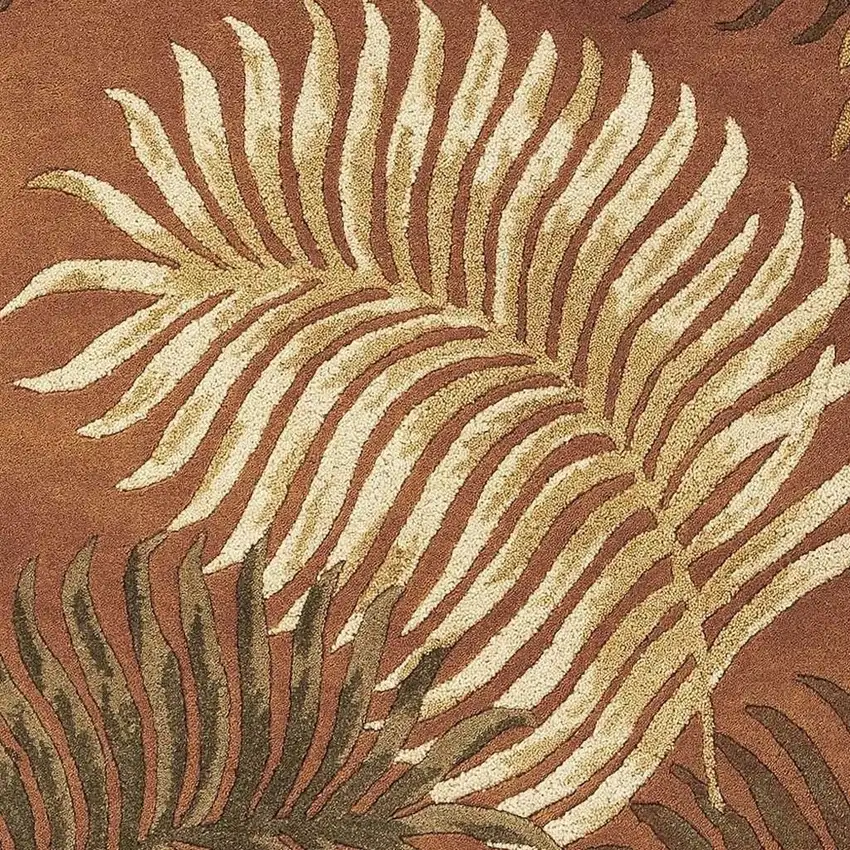 Rust Orange And Green Wool Botanical Leaves Hand Tufted Area Rug Photo 6