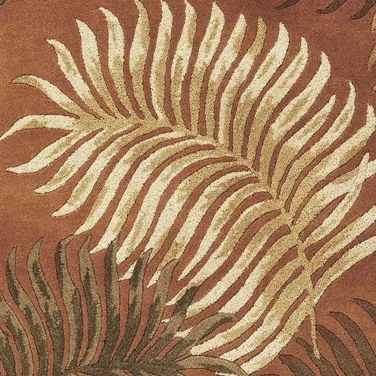 Rust Orange And Green Wool Botanical Leaves Hand Tufted Area Rug Photo 5
