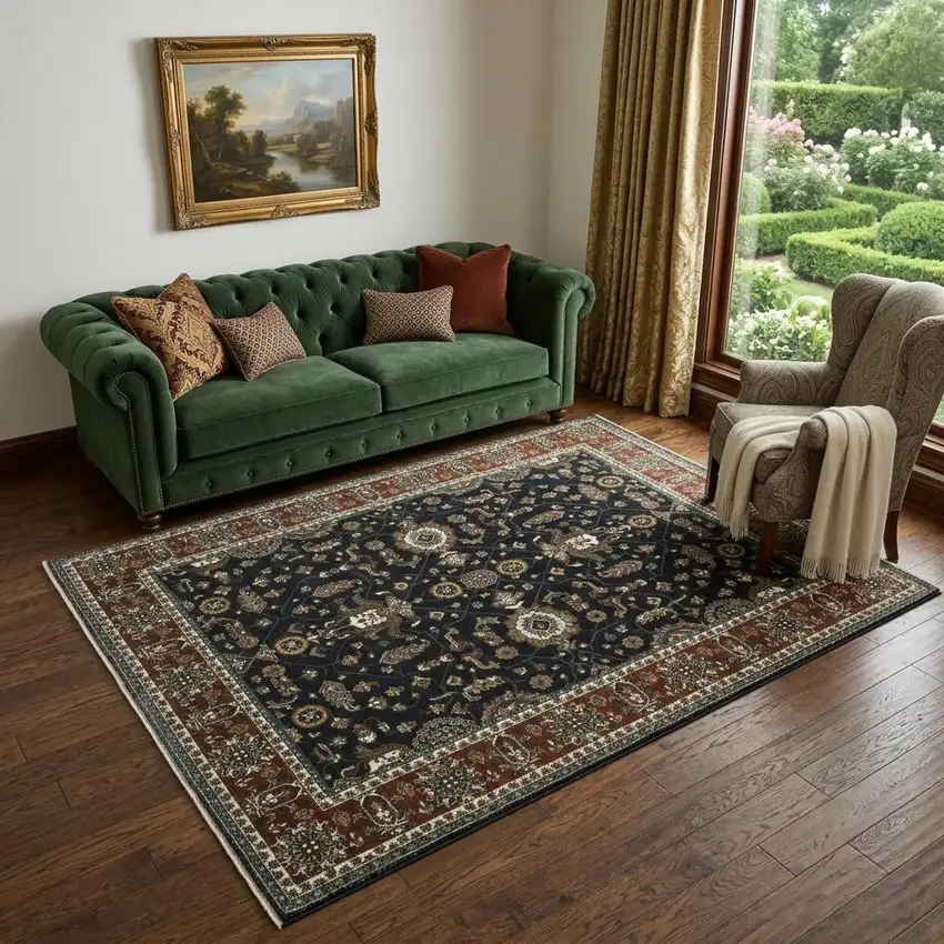 Rust Oriental Area Rug With Fringe Photo 1