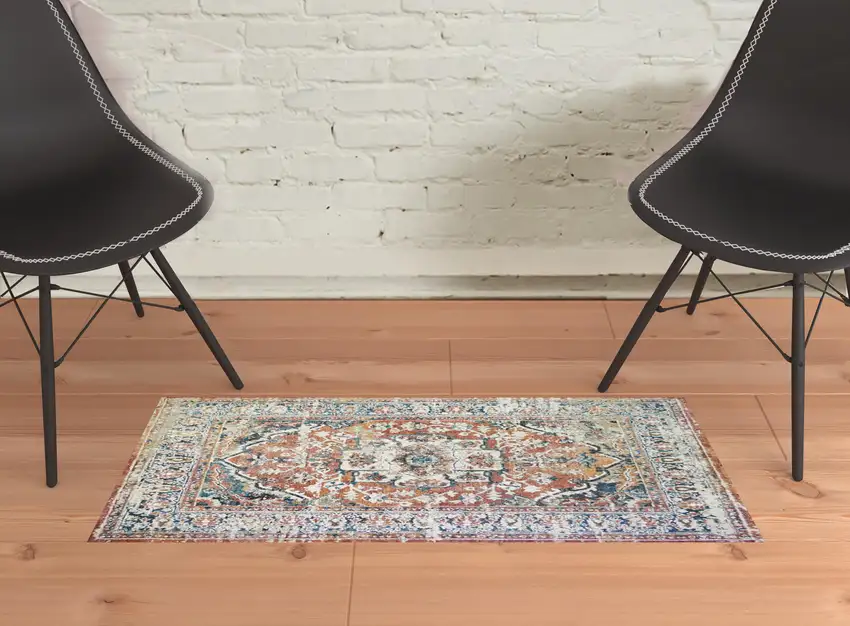 Rust Oriental Distressed Area Rug With Fringe Photo 2