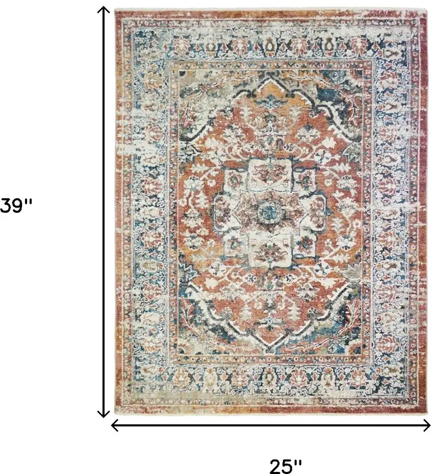 Rust Oriental Distressed Area Rug With Fringe Photo 8