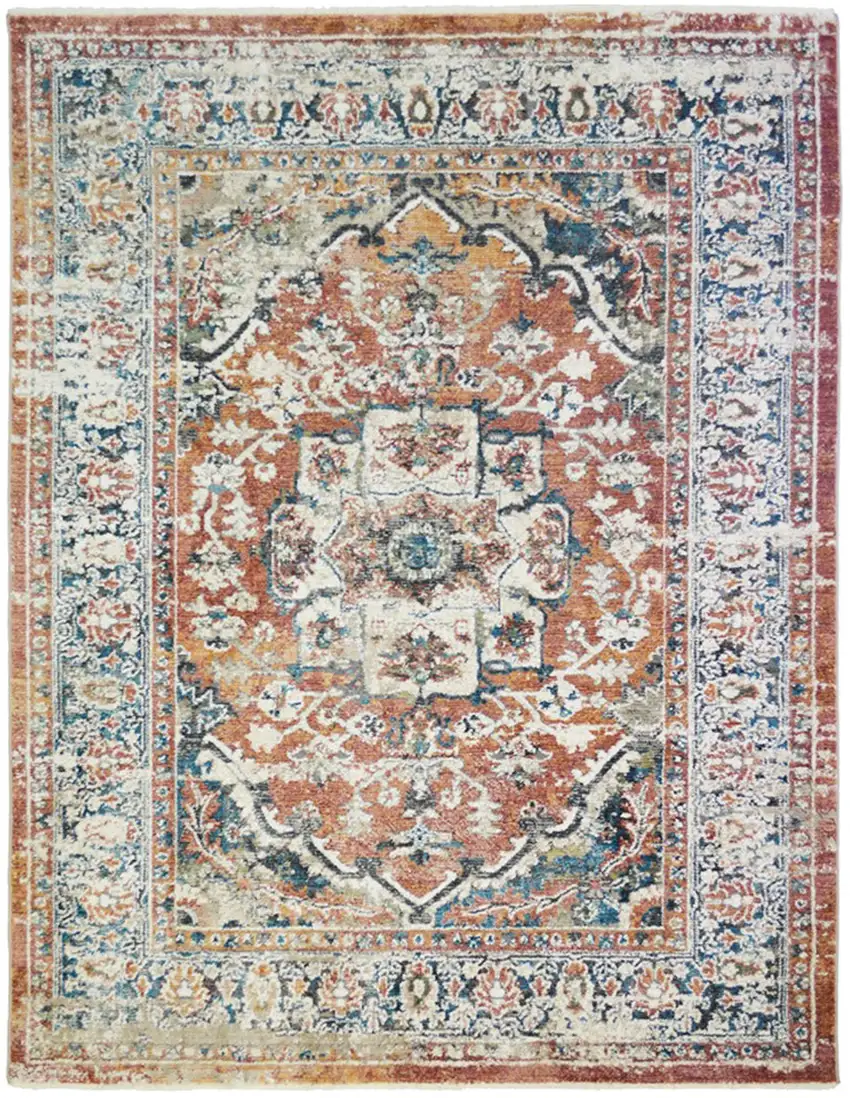 Rust Oriental Distressed Area Rug With Fringe Photo 3