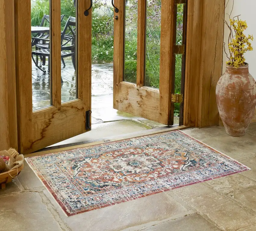 Rust Oriental Distressed Area Rug With Fringe Photo 1