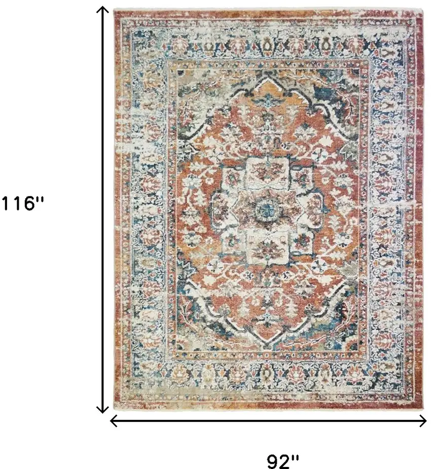 Rust Oriental Distressed Area Rug With Fringe Photo 6