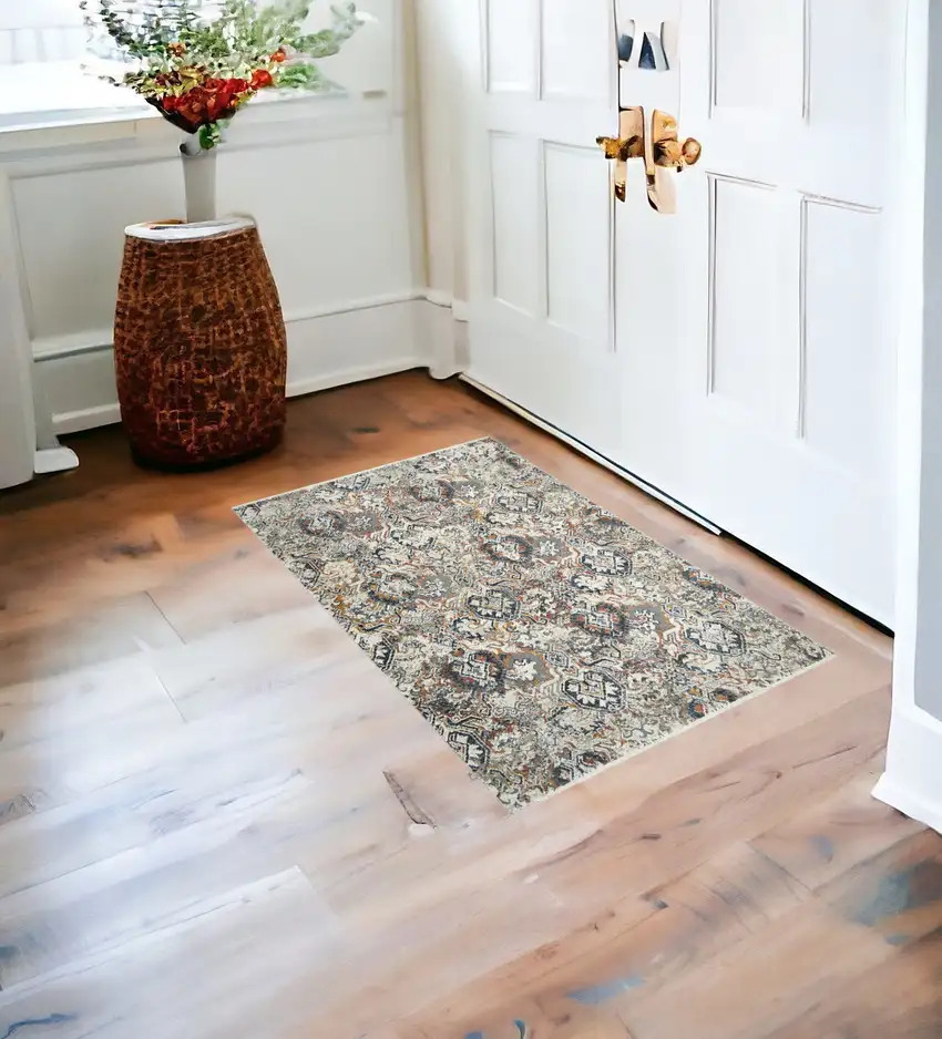 Rust Oriental Distressed Area Rug With Fringe Photo 1